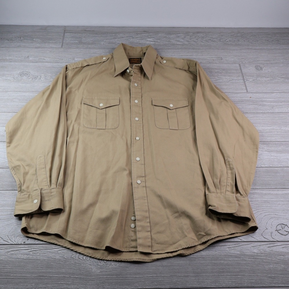 Vintage Eddie Bauer Men's XL Khaki Cotton Twill Utility Safari Shirt